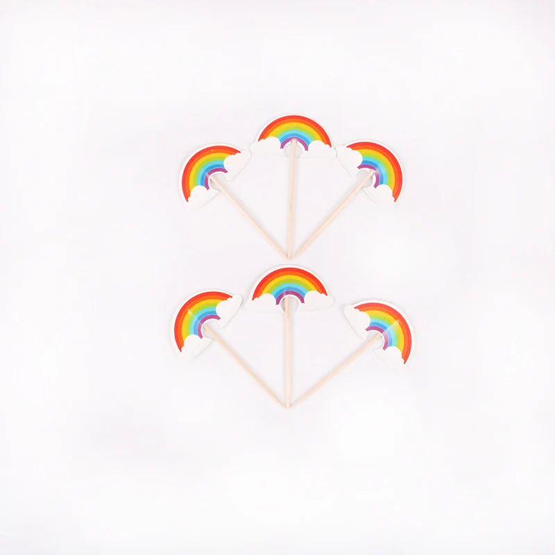 24 шт Красочный радужный узор для капкейка-моноблок палочки с бамбуковым на день