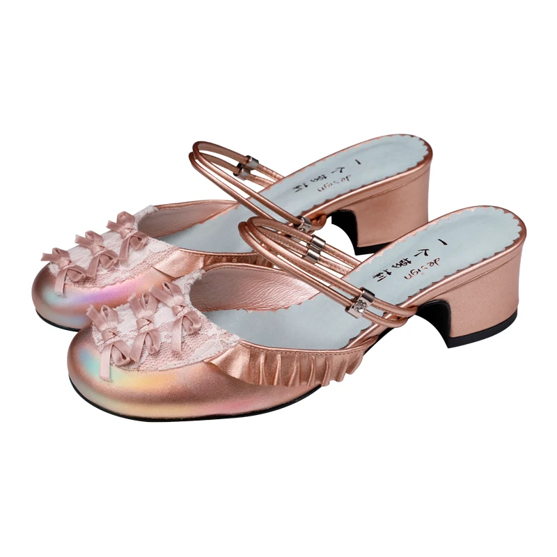 Сандалии женские на толстом каблуке роскошные босоножки с бантом круглым носком