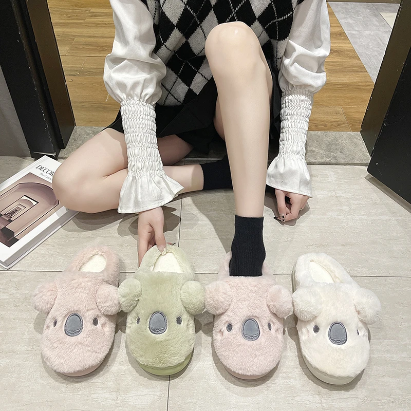 

Slippers Casual Women's Shoes With Platform Fur Flip Flops Slides Low Flock Pantofle Luxury Flat Plush Soft Massage 2021 Rome Ru