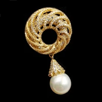 exotic elegant style goldtone round circlet and mother of pearl drop brooches pins for women sweater scarf shawl bag hat jewelry