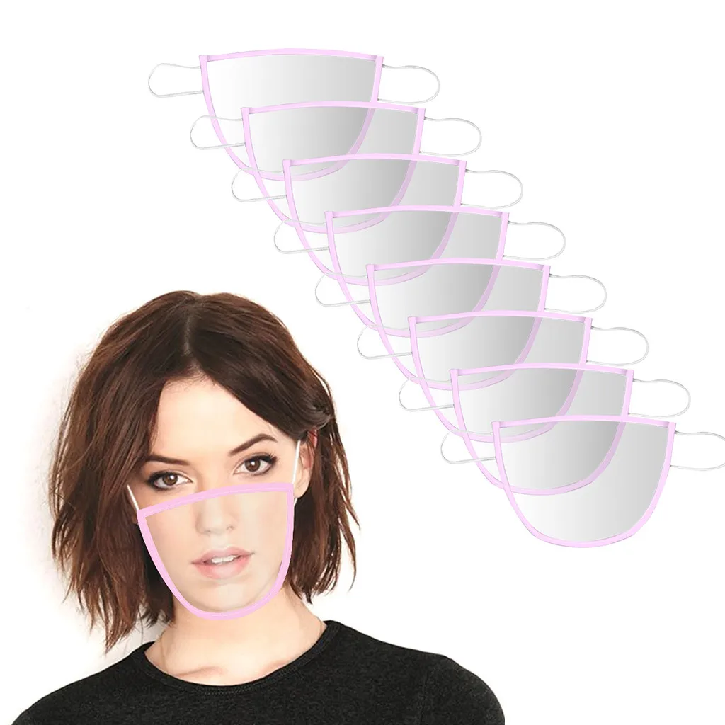 

8PCS Reusable Polyester Face Mask Fashion Transparent Adult Solid Design Mask Mouth Mask With Clear Window Visible Mascaras
