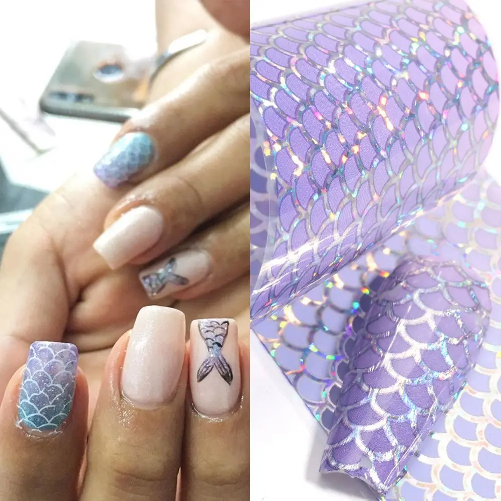 

10pcs/set Nail Art Decor Symphony Laser Transfer Sticker DIY Nail Stickers Golden Fish Scales Nail Foils Gradient