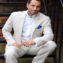 Traje homme branco masculino ternos 2 peça praia padrinhos casamento smoking para homens notch lapela formal prom terno (jaqueta + calças) (1)