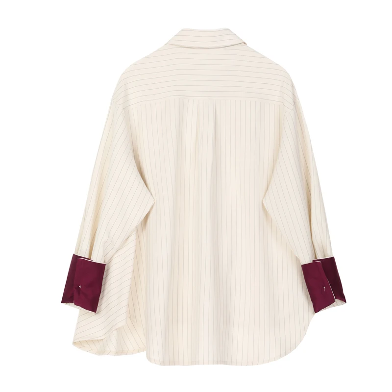 

Autumn women's shirt top loose oversized casual striped asymmetric shirt