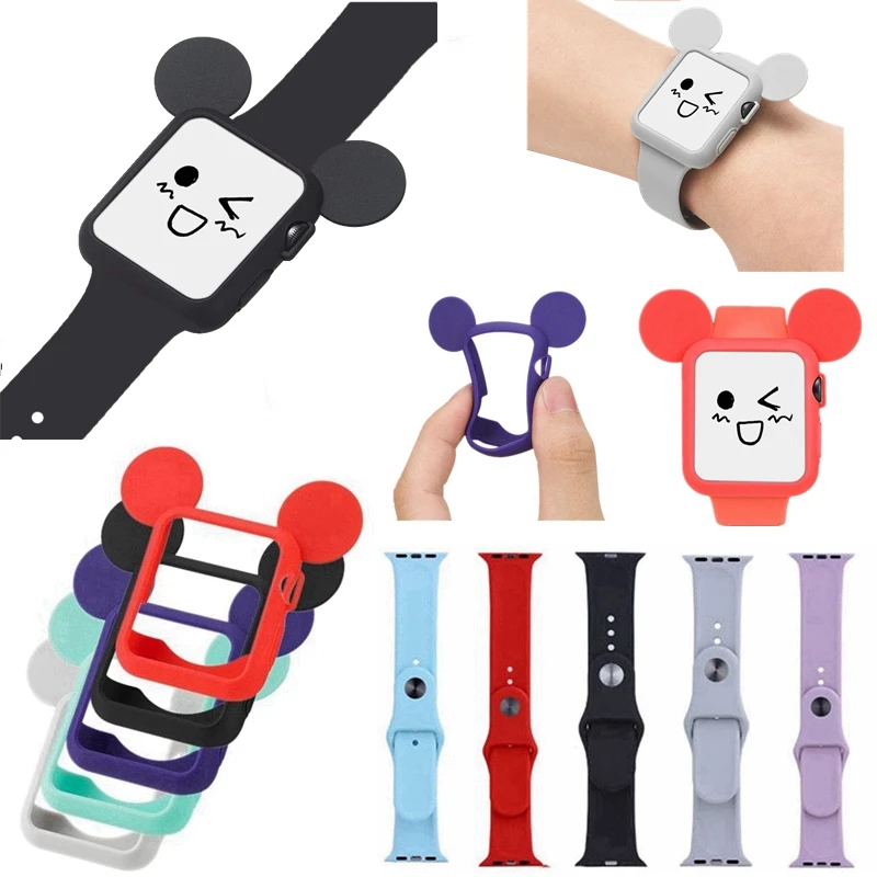 Милый мягкий силиконовый чехол для часов с Микки + ремешок Apple Watch Series 3 2 1 iWatch 42 мм 38