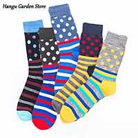 hot sale men socks new colorful for men cotton mens socks geometric lattice stripe classic happy business casual socks men