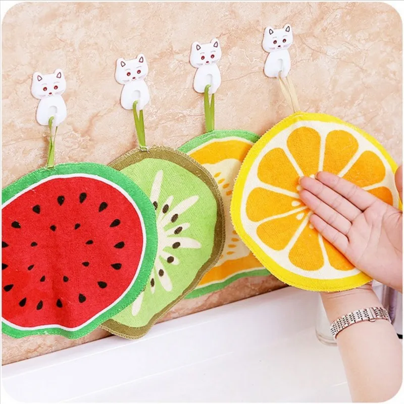 

Hangable Cartoon Fruit Pattern Hand Towels Soft Baby Hand Towel Children's Cute Handkerchiefs Kitchen Absorbent Cleaning Towels