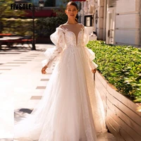 fivsole sexy beach wedding dresses puff sleeves tulle long bride dress 2022 lace summer wedding gowns buttons back plus size