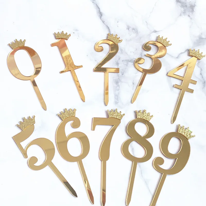 

1Pc Birthday Cake Numbers Topper Acrylic Gold Cake Toppers Happy Birthday Party Supplies Cake Decorations