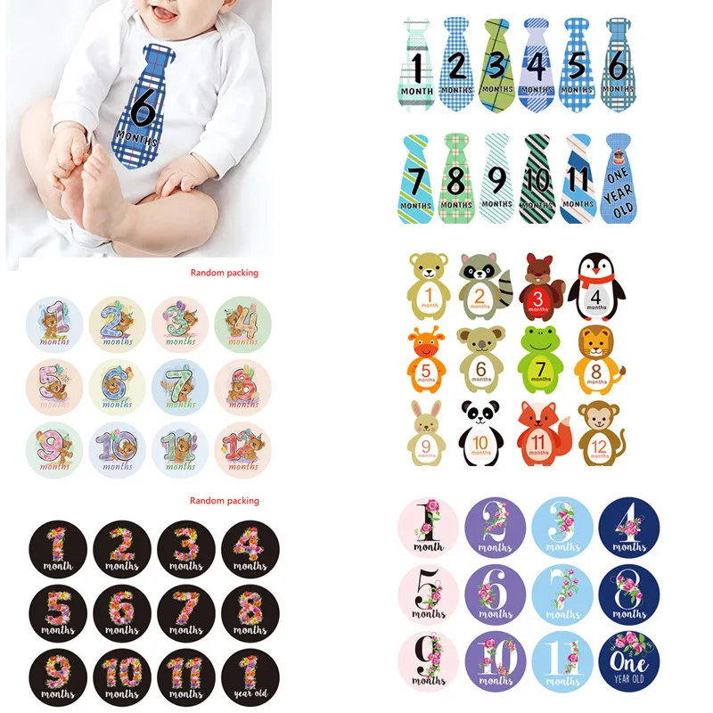 12 Pcs Month Sticker Baby Photography Milestone Memorial Monthly Newborn Kids Commemorative Card Number Photo Props Accessories