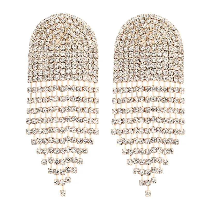 

Fashionable and Elegant Long Chain Charm Earrings Luxury Shiny Rhinestone Declaration Bridal Wedding Party Temperament Earrings