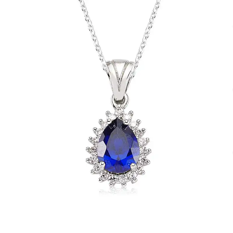 

Real Silver 925 Jewelry Silver Blue Drop Lady Necklace