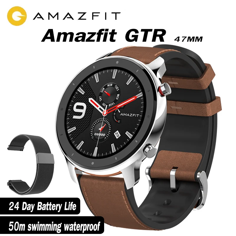 Глобальная версия Amazfit GTR 47 мм Смарт часы с gps 5ATM Водонепроницаемость 24 дня Срок