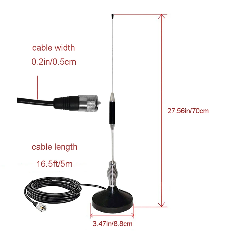 27MHz high gain CB Radio Antenna with 5 meters feeder Cable Heavy Duty Magnet Mount Mobile / Car Radio