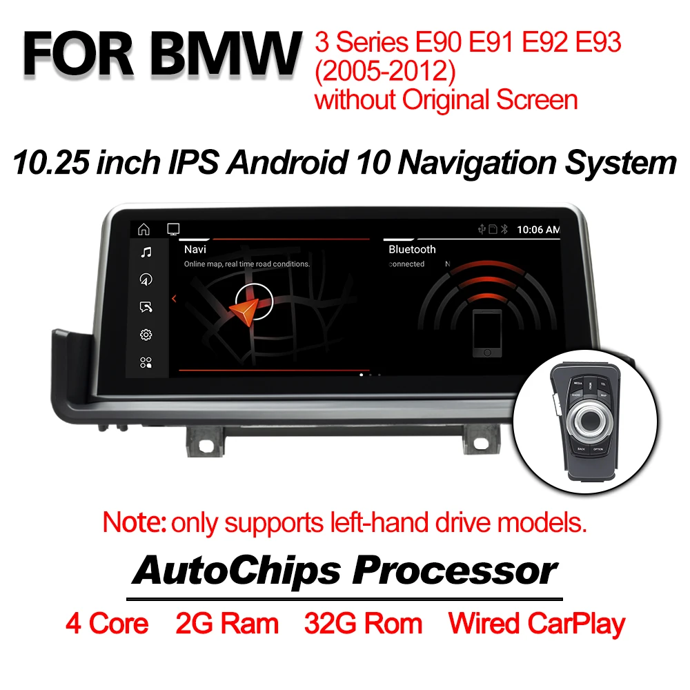 

IPS Screen Android 10 Car DVD Player for BMW E90 E91 E92 E93 318 320 325 Left Car GPS Navigation Multimedia Stereo BT CarPlay