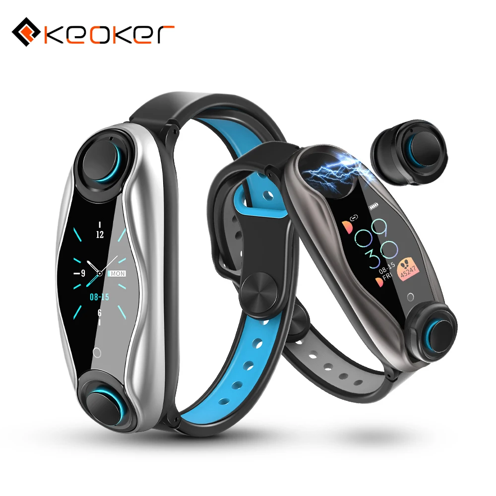 Keoker Смарт-часы с беспроводными наушниками Bluetooth звонки, музыка плеер спортивный трекер Reart Rate Monitor браслет для мужчин и женщин
