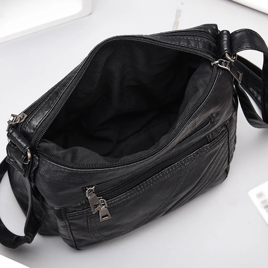 

New Women's Fashion Messenger Bag Vintage Leather Black Shoulder Bag Casual Wild In Women Totes Big Travel Shopping Handbag Xew