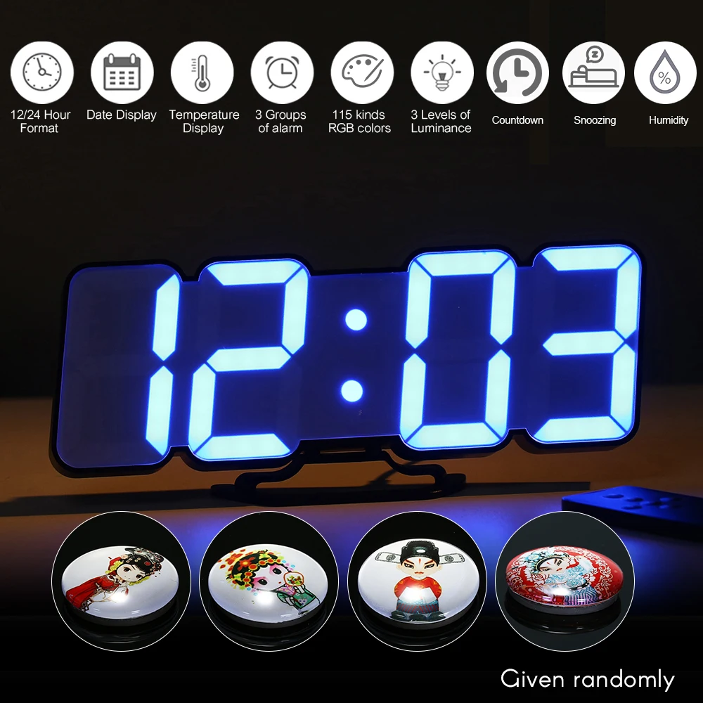 Электронный будильник цифровые настольные часы Улучшенный 3D беспроводной пульт