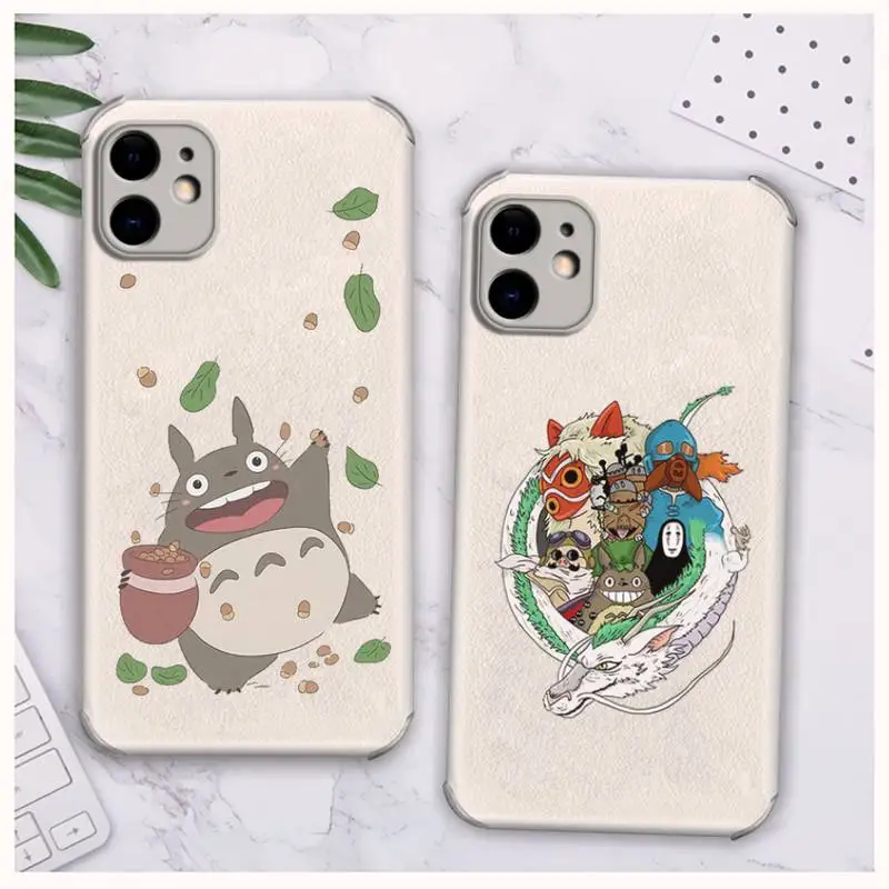

Studio Ghibli Spirited Away Totoro Phone Case Lambskin Leather For iphone 12 11 8 7 6 XR X XS PLUS MINI PLUS PRO MAX Shockproof