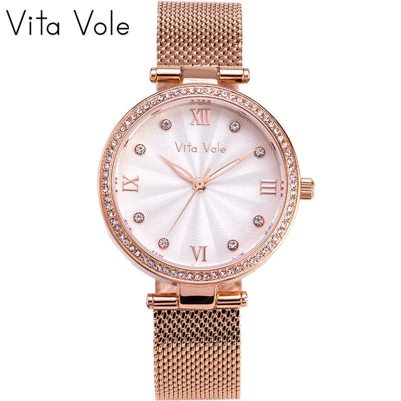 

Женские кварцевые часы с сетчатым браслетом из нержавеющей стали