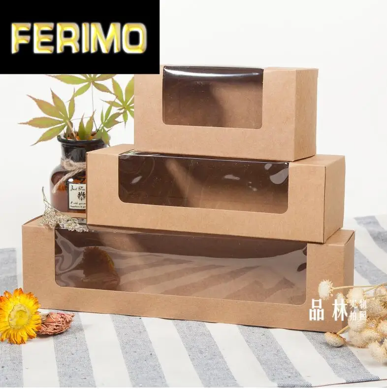 

137x70x60mm 50pcs/lot Paper Kraft paper cookie boxes with clear window,simple kraft Macaroon boxes