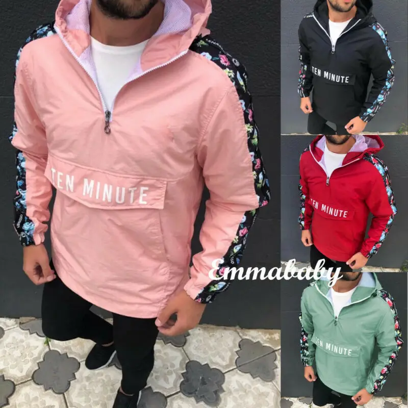 

Windbreaker Men Casual Spring Autumn Lightweight Jacket 2020 New Arrival Hooded Contrast Color Zipper up Jackets Outwear Cheap