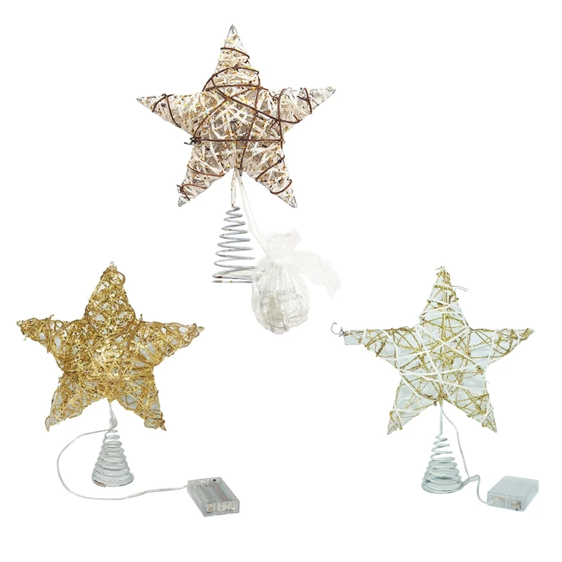 

Christmas Tree Topper Hollow Out Glitter Star with LED String Light Treetop Lamp