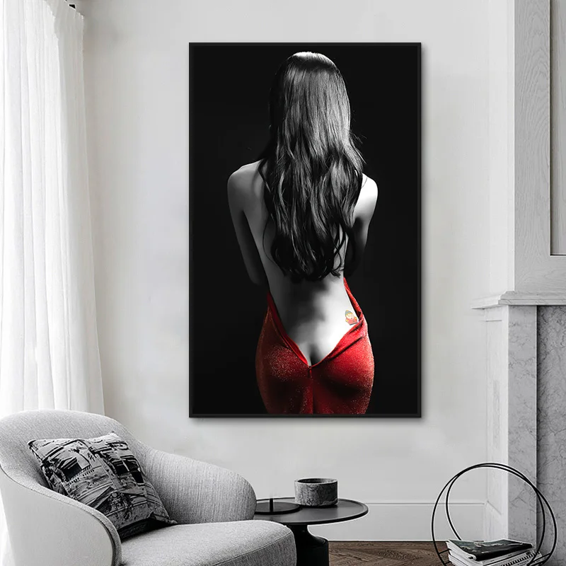 

Sexy Nude Women Posters and Prints Modern Wall Art Canvas Painting Red Skirt Woman Picture for Living Room Decor Mural Frameless