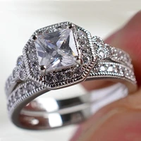 2pcsset vintage geometric crystal rhinestones rings set for women jewelry wedding girl gift fashion women rings set