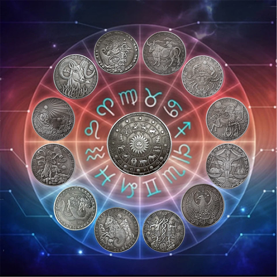 Коллекционная монета 2019 года с золотым покрытием и двенадцатью созвездиями