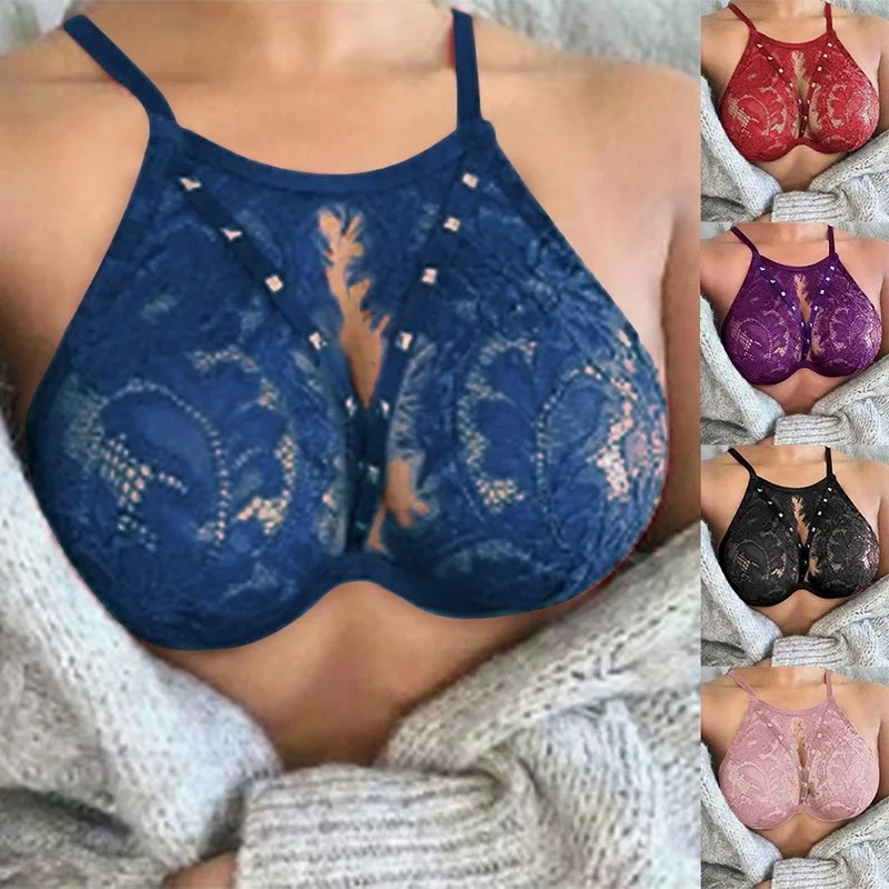

Plus Size Lace Bras For Women Push Up Underwired Hollow Out Bra Bralette Womens Underwear Delicate Embroidery Lingerie Brassiere