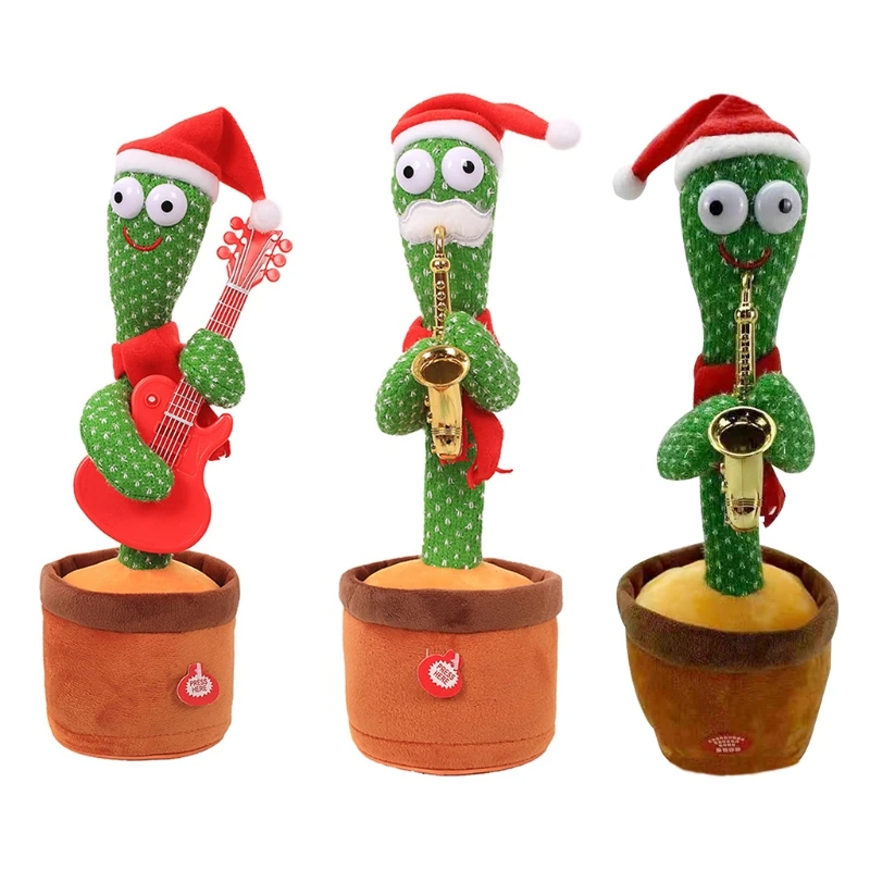 

T8ND 30cm Electric Stuffed Toy Dancing Cactus Soft Cotton Plush Doll with Christmas Songs LED Light Interactive Novelty Gift