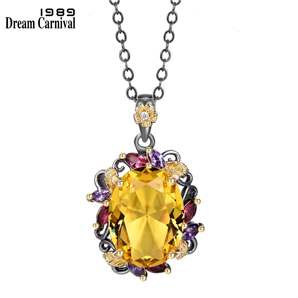 

DreamCarnival1989 Fabulous Statement Pendant Necklace Women Elegant Dazzling Golden Zirconia Anniversary Flower Jewelry WP6861G