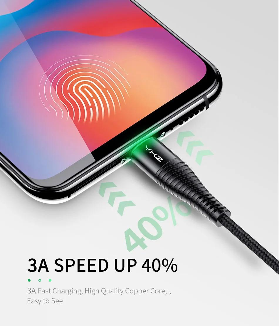 YKZ светодиодный Micro USB кабель 3A Быстрая зарядка и синхронизация данных шнур для samsung huawei Xiaomi Andriod USB Microusb Кабели для мобильных телефонов