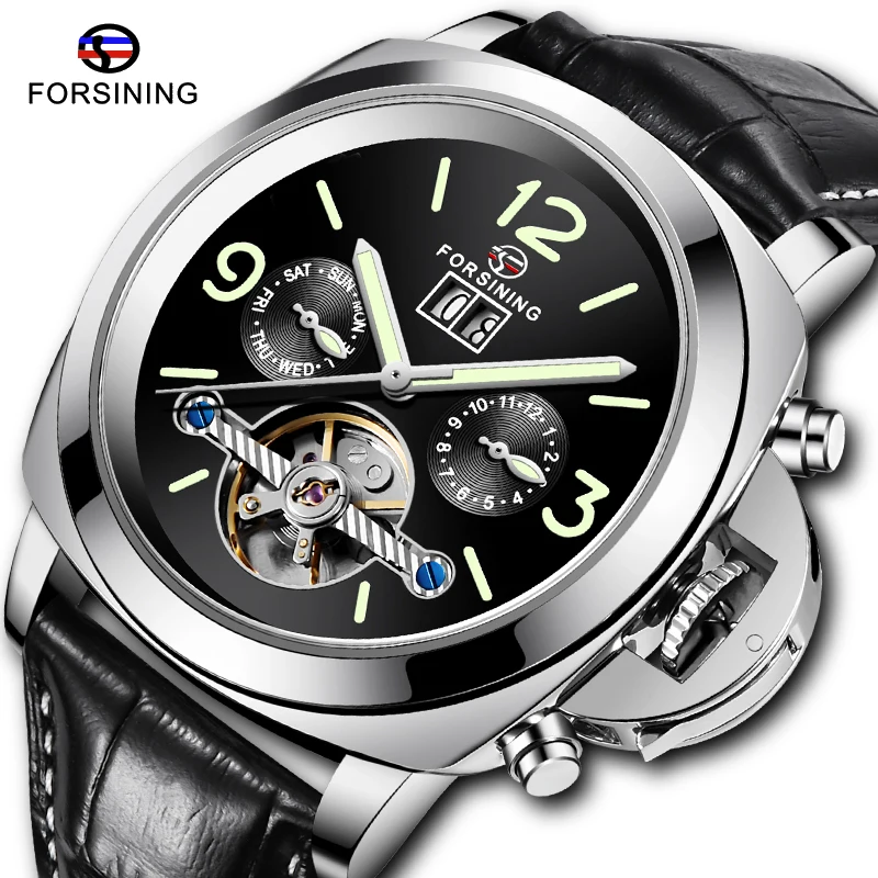 

Fashion Forsining Mechanical Mens Watches Genuine Leather Strap Complete Calendar Tourbillon Automatic Male Wrist Watches