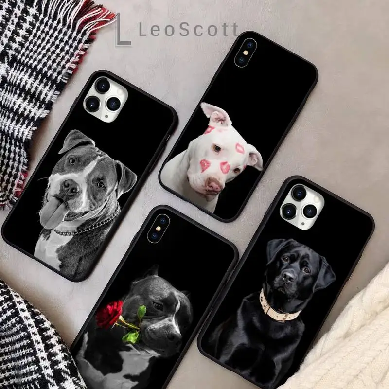 

Black White Pit Bull Lovely Pet Dog Phone Case for iPhone 11 12 pro XS MAX 8 7 6 6S Plus X 5S SE 2020 XR Soft silicone