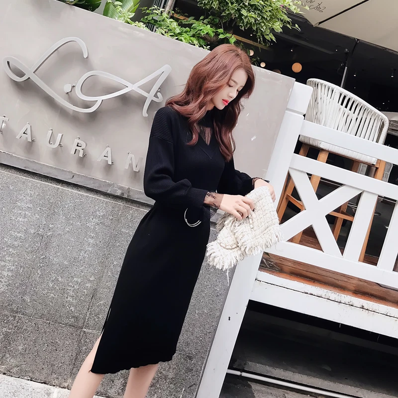 

New Design Lace Patchwork Pleated Dress Women Solid Color Sweet Vestidos