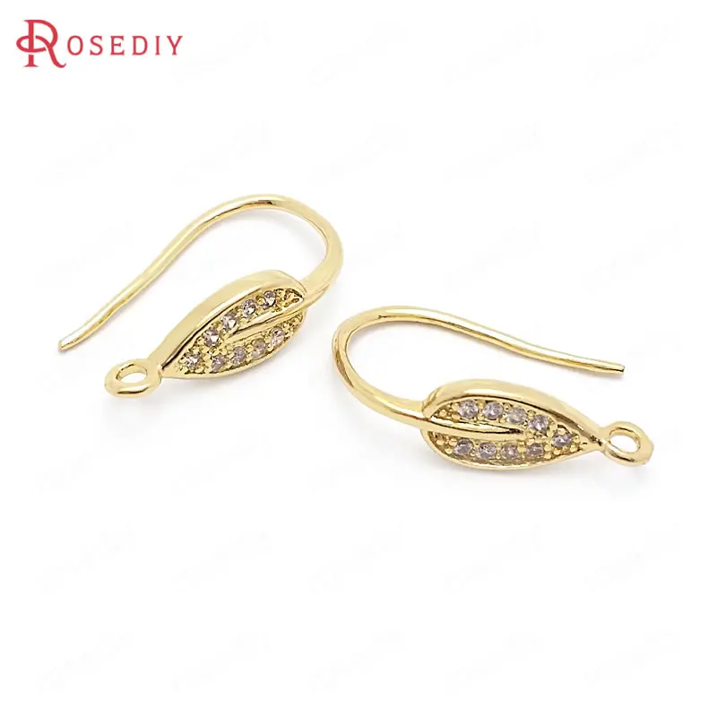 6 шт. латунные серьги с листьями дерева и цирконом 20 мм|Ювелирная фурнитура