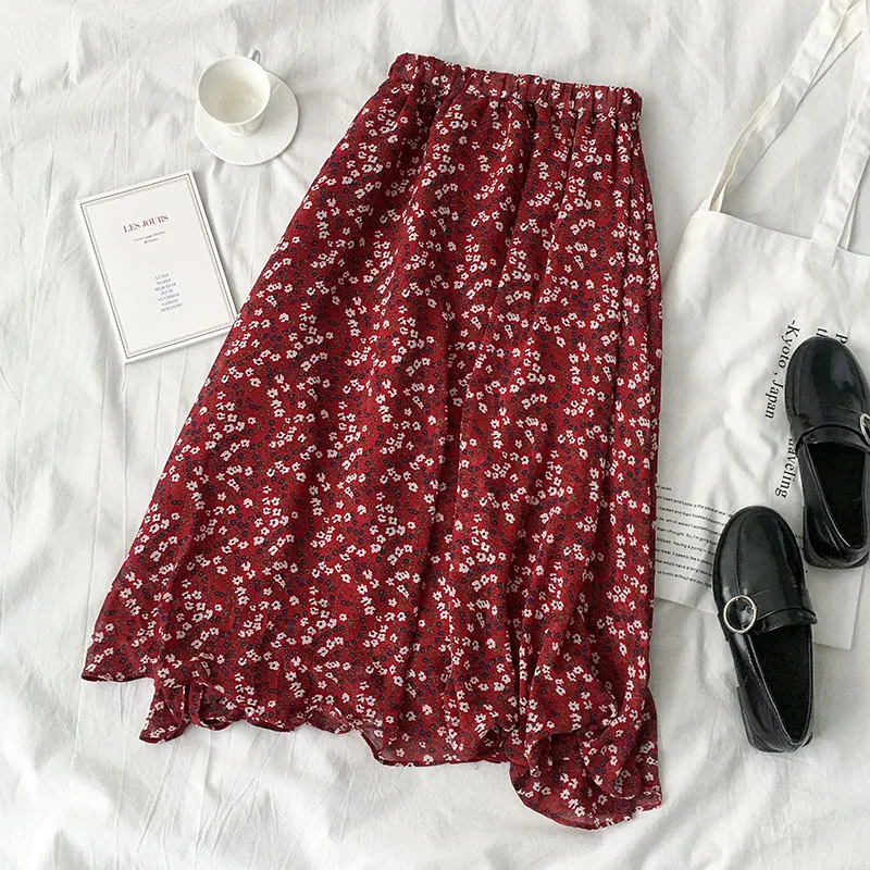 

Long Floral Skirt Spring A Line Polyester Vintage Tulle High Waist Skirt Korean Style Faldas De Mujer Women Clothing DE50BSQ