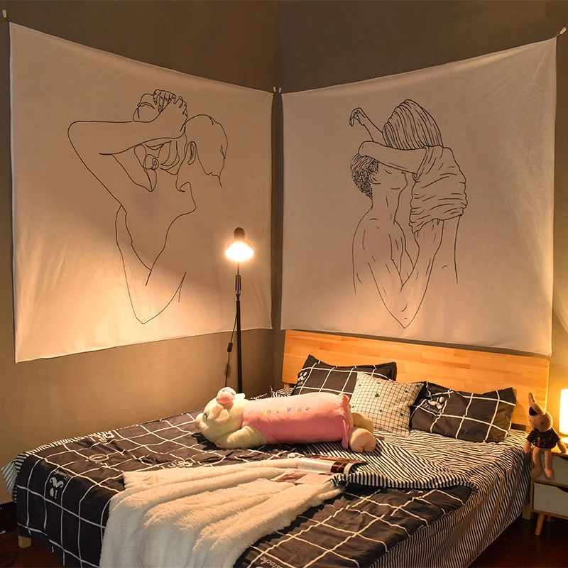 

Large Minimalist Nordic Ins Cloth Lover Wall Hanging Tapestry Fabric Hand-drawn Macrame Wall Tapestry Napkin Dorm Apartment