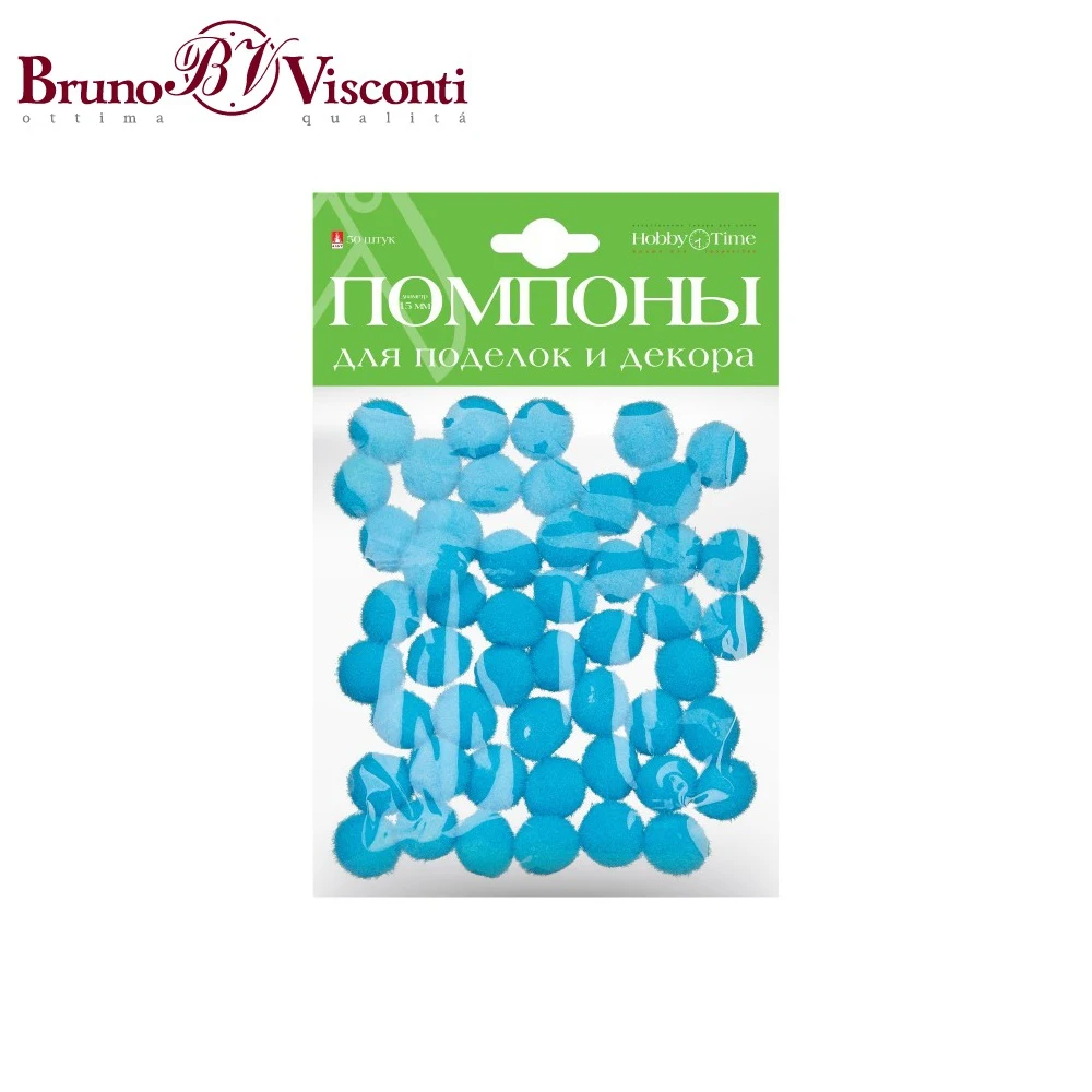 Помпоны пушистые, 15 ММ, 50 ШТ, ГОЛУБЫЕ 2-215/07 BRUNO VISCONTI