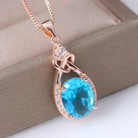 classic luxury silver plated heart water drop pendant blue stone cz oval crystal wedding pendant for women engagement jewelry