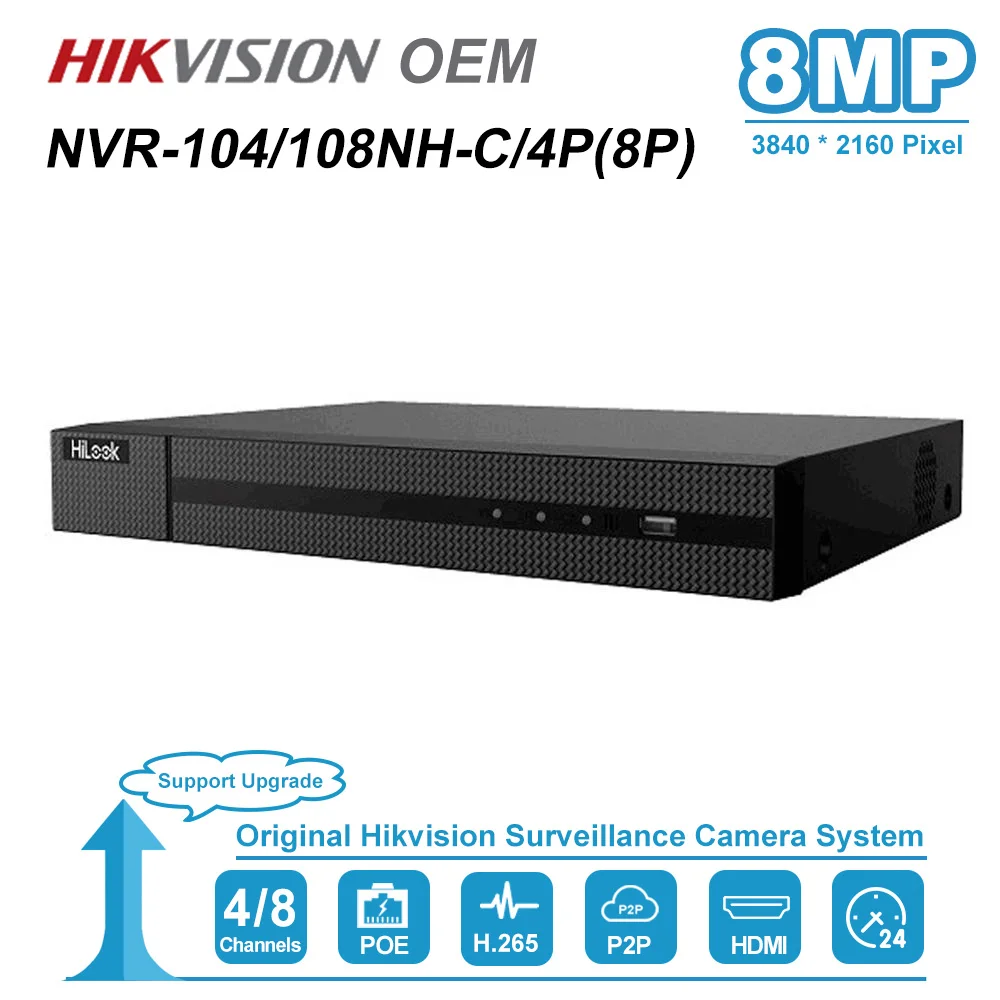Hikvision-HiLook 4/8 CH PoE NVR H.265 4K 8MP HDMI/VGA ONVIF сетевой видеорегистратор ip-камера система видеонаблюдения NVR-104/108MH-C/4 P(8 P