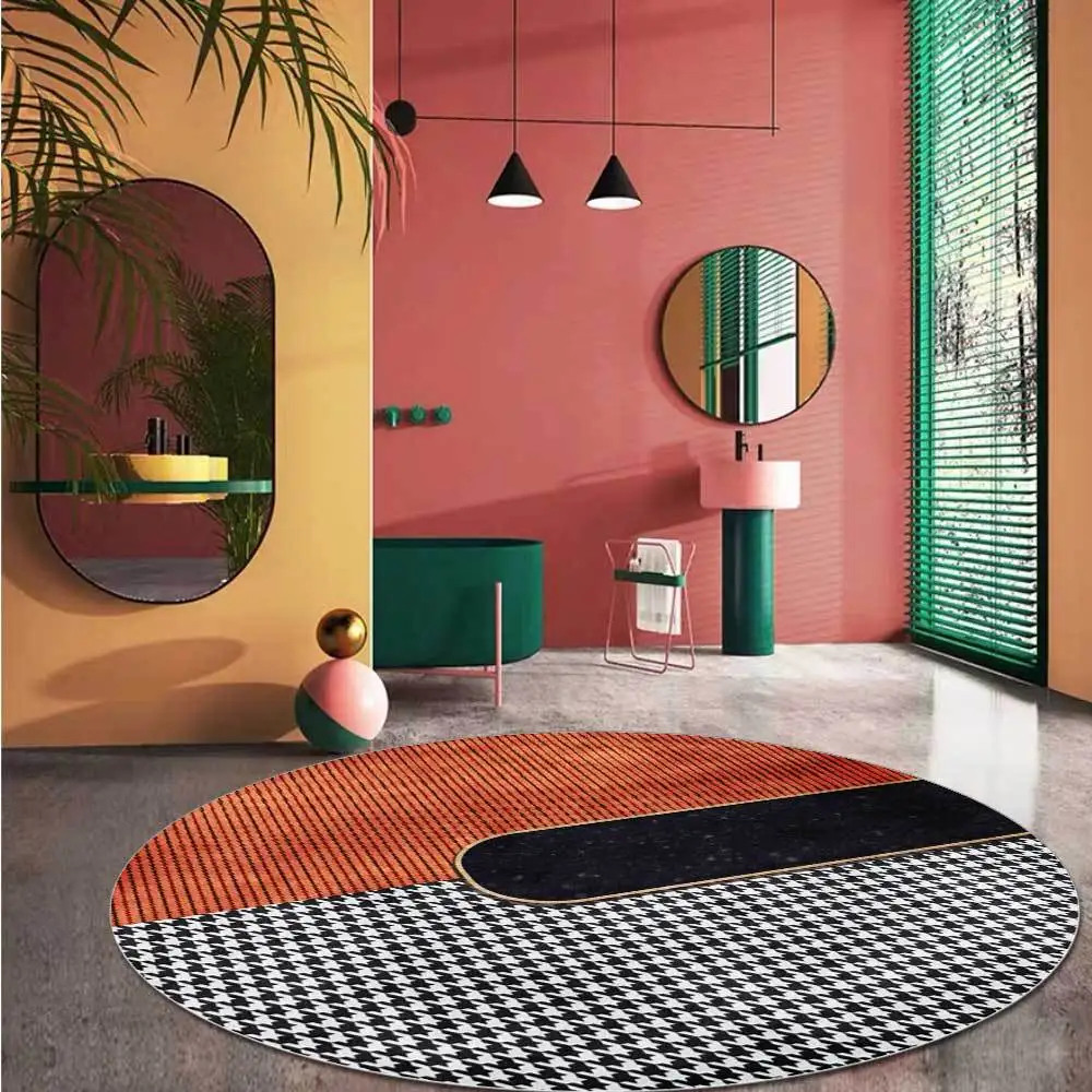 

Color Mixture Round Mat Carpet Orange Plaid Rugs Living Room Decoration Nordic Room Carpet tapis chambre enfant T339