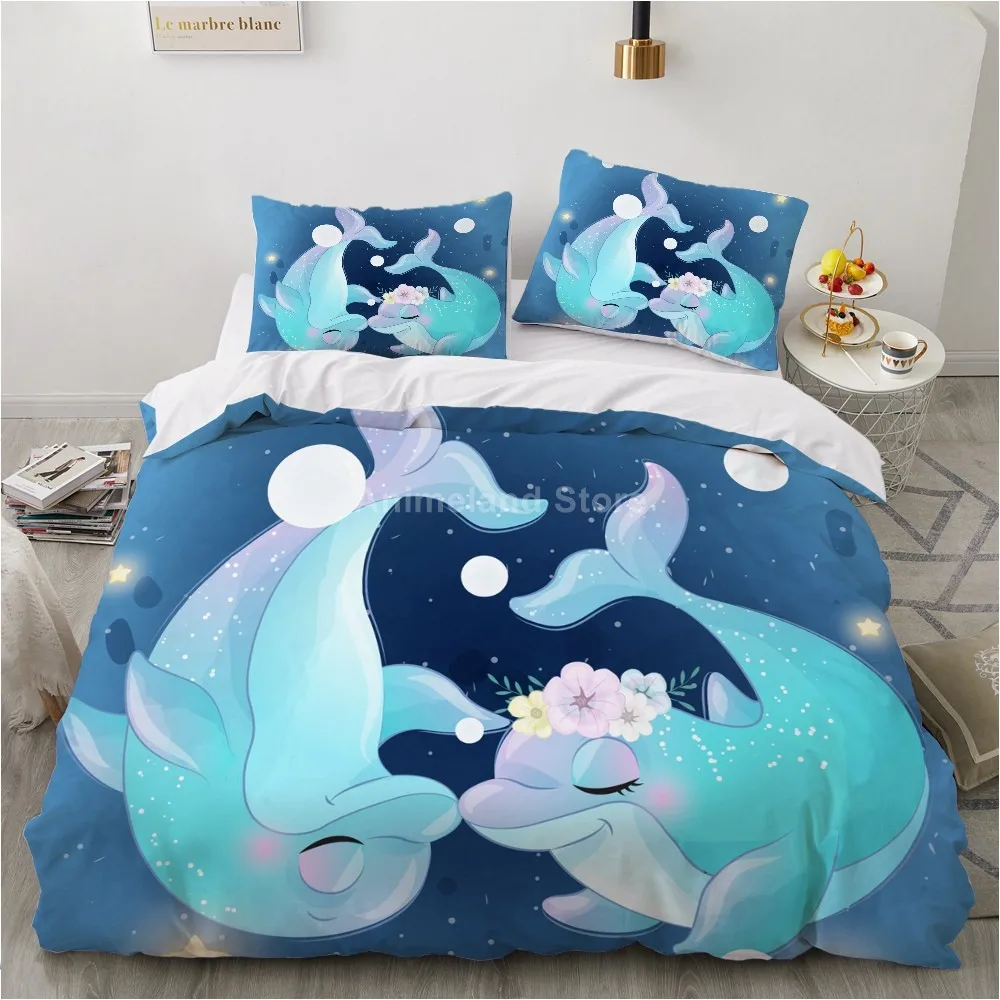 Милое голубое платье постельное белье с принтом &quotДельфин&quot Детский Комплект