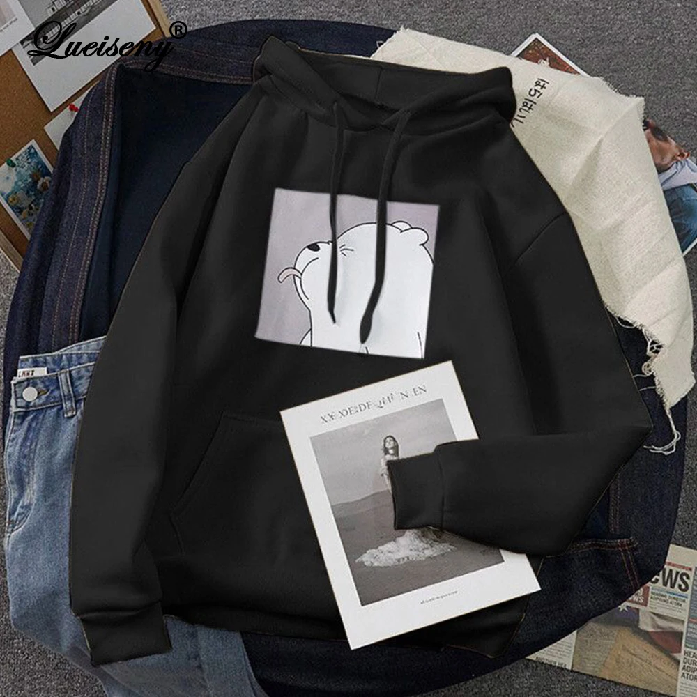 

Lueneny толстовки большого размера d, повседневные винтажные корейские пуловеры, Ulzzang, женские свободные топы большого размера, милая Толстовка С Карманами-кенгуру