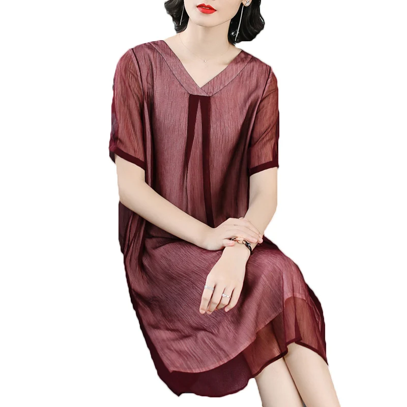 

Женское шифоновое платье с V-образным вырезом, однотонное Повседневное платье с коротким рукавом, модель X764 в Корейском стиле на лето, 2021