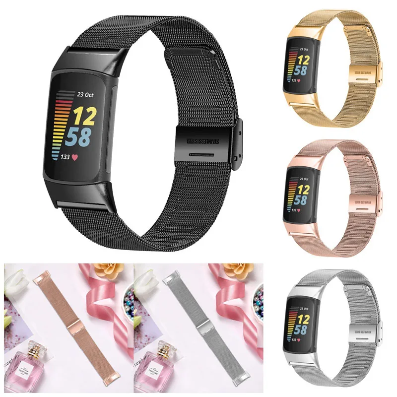 

Wrist Strap Stainless Steel Smart Wristband Strap Accessories for Fitbit Charge5 Replaceable Smart Wristband Strap Accessories