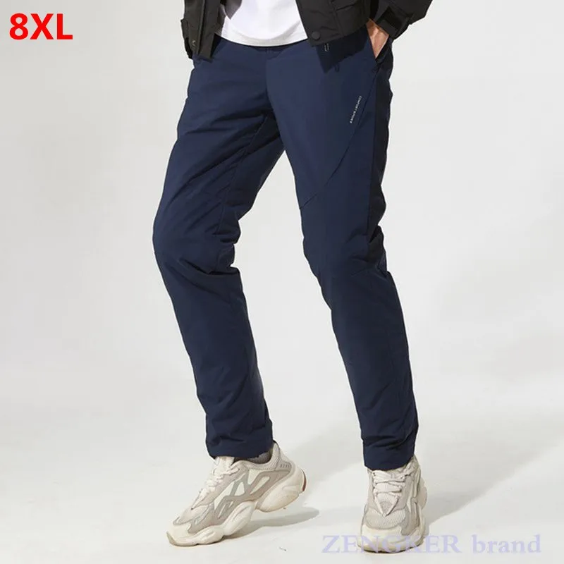 

Мужские зимние Пуховые брюки, повседневные однотонные, теплые, черные, зимние, теплые, 7XL, 8XL