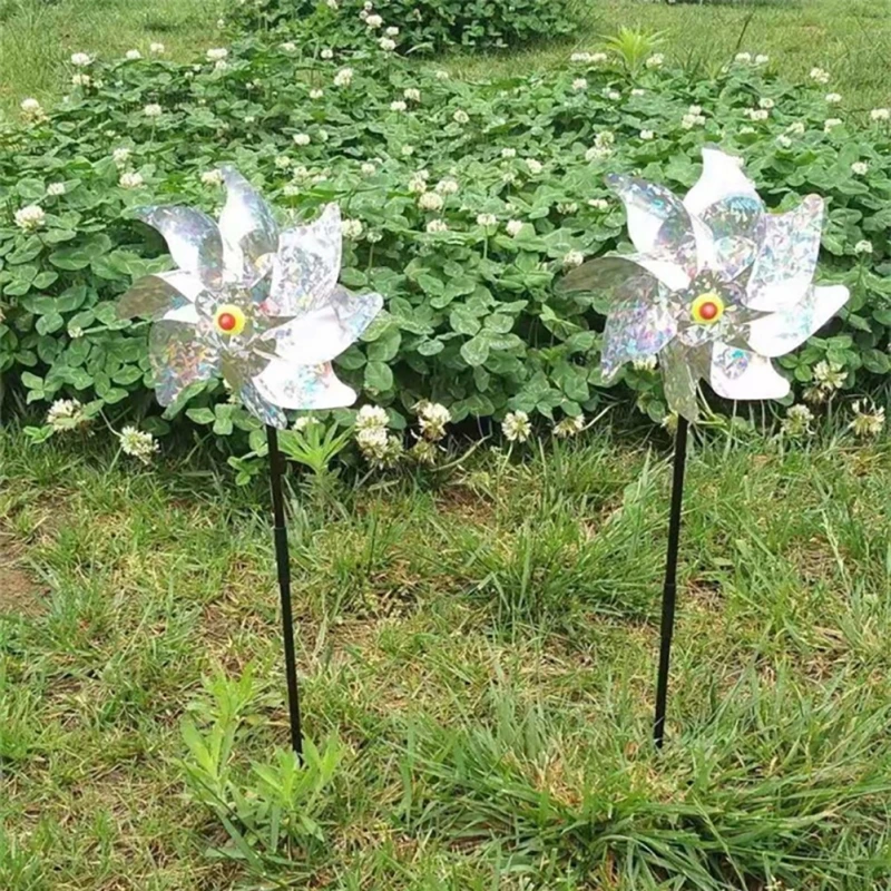 

Laser Silver Windmill Bird Repeller 8 Leaves Bird Repeller Windmill Sparkly Silver Pinwheels Bird Deterrant For Bird Control